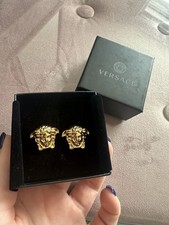 Versace Medusa Head Crystal Stud Earrings Gold Colour