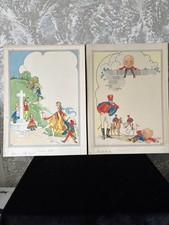 2 Original Watercolour Childs Book Illustrations By MW Scutt 1950s with Initials
