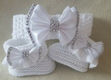 Hand knitted Romany Bling baby girl booties/Crochet/ headband.0-3 