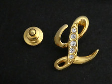 NICE Small Goldtone Clear Crystal Studded Ornate Initial Letter "L"  Pin BROOCH