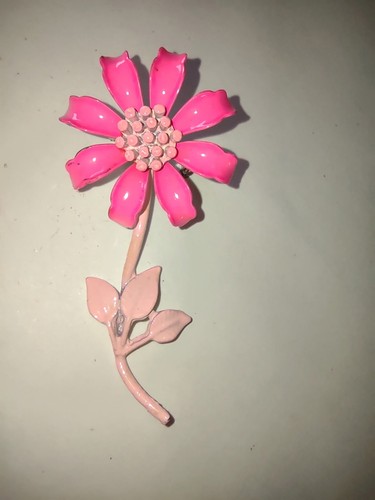 Pink enamel flower brooch pin - pink,