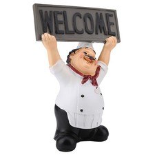 Restaurant Resin Cute Chef Figurine Miniature Statue Ornaments Welcome Board