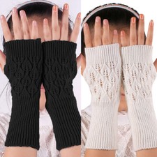 Womens Long Half Finger Fingerless Gloves Arm Hand Warmer Knitted Mittens Winter