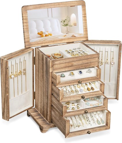 Large wooden jewelry box - wooden, &