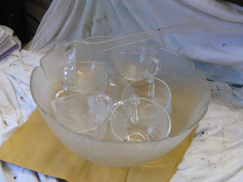 Vintage glass punch bowl - vintage,