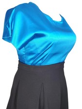 Blue shiny satin short sleeved