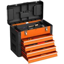 HOMCOM 4 Drawers Large Tool Box, Steel Toolbox with Handle - Orange