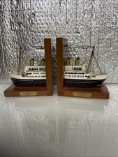 TITANIC BOOKENDS BOOK ENDS BELFAST SHIP WOODEN 1912 HANDMADE PAINTED