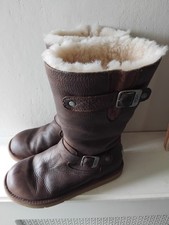 LADIES UGG ‘Kensington’  Biker Brown Leather Mid Calf Sheepskin Boots - SIZE 5.5