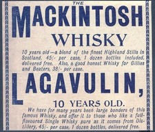 1896 Vintage Advert: MACKINTOSH and LAGAVULIN Whisky. Free UK p&p