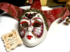 Vintage Mask Porcelain Hand Made Italy LA MASCHERA DEL GALEONE certificate red