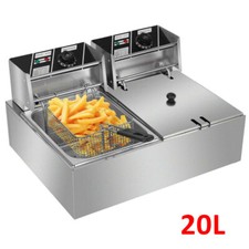 20L Commercial Electric Deep Fryer Fat Chip Twin Tank Stainless Steel for BBQ