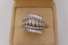 925 Silver Multi Stone Band Ring Baguette Marquise Geometric Design | Size R