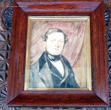 Regency William IV antique rosewood framed watercolour portrait miniature gent