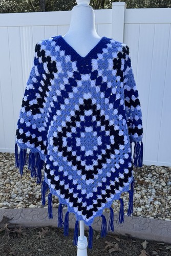 Handmade crochet poncho blue - handmade,