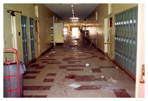 1980s empty school hallway - 1980s,