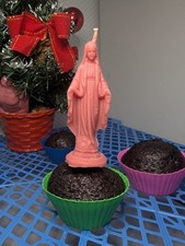 Pillar Cake Candle Decor Homemade Pink Communion Christian  Holly Mary 