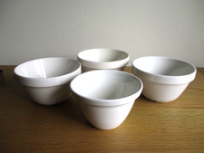 4 x White Pudding Basin Bowls Small Size Vintage VGC approx 1/2 pint 2 person