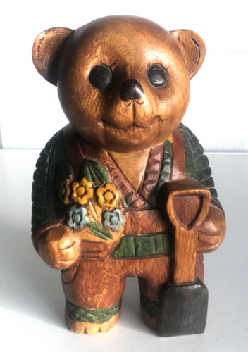 Wooden gardener bear flowers - gardener,