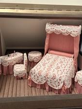 Dolls House Furniture 1/12 Scale Handmade Dressed Bedroom Set Pink Coral