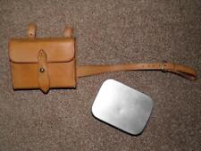 Vintage English Fox Hunting Canteen Sandwich Tin In Original Leather Saddle Case