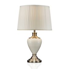 Table Lamp Hepburn Large Ceramic Ivory Pleated Shade Cream Brass Finish 58cm