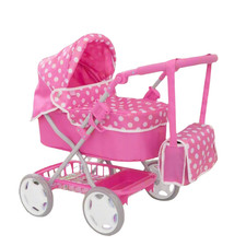 Dolly Tots Junior Pram Stroller Pink Kids Toy Pushchair Baby Doll Buggy Play Set