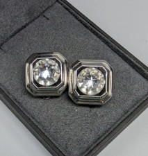 Joan Rivers square clip on earrings silver tone diamante style - NO BOX