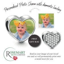 Personalised photo Crystal Heart Charm Picture Bead for Bracelets Photo Gift