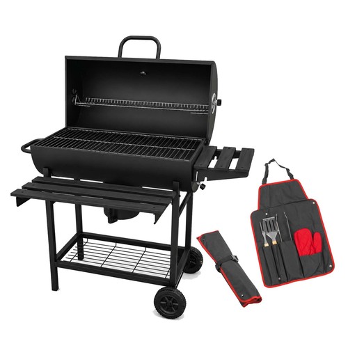 Charcoal barrel barbecue with - charcoal,