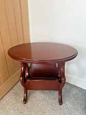 VINTAGE Red Wood Side Table Oval with Magazine Rack Storage Elegantly Shaped VGC