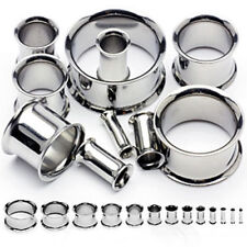 Flesh Tunnel Ear Plug Double Flared Silver Stainless Steel Metal Lobe Stretcher 