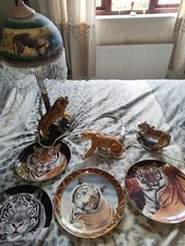  collection of Ceramic Tiger Collection, Plates , Lamp And Figurines