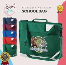 PERSONALISED DINOSAUR THEME SCHOOL BOOK BAG KIDS ANY NAME BACK TO SCHOOL STRAPS