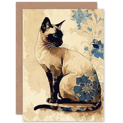 Siamese cat blue flowers - cat,
