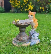 Garden Ornaments Solar Powered Animal Cat Bird Bath Lamp Decor Patio