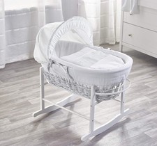 Baby Moses Basket With Stand | White Bedding and Mattress Wicker | with Quilt