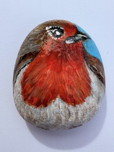 Hand painted robin stone - painted,