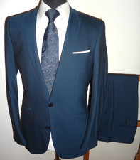 BEN SHERMAN 2 Piece Blue Sharkskin Wool Blend Suit 36 R Jacket Trousers W30 L31