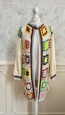 NEW - Cream Multicoloured Granny Square Patchwork Long Boho Cardigan 14/16