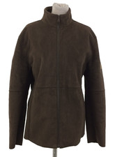 Jack Murphy Women's Jacket Size 14 Olive Suede Feel High Neck Zip Pocket Used F1