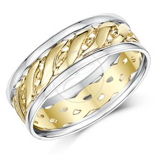 9ct Two Colour Yellow & White Gold Celtic Wedding Ring Bands 6mm, 7mm