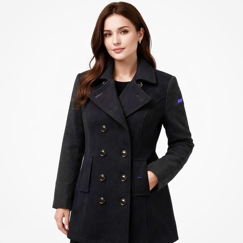 Superdry wool pea coat black - superdry,