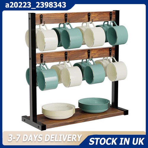 Coffee mug rack wood metal - mug,