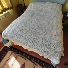 Pair Single Bedspreads Vintage White Lace Crochet Cover Throw Cotton