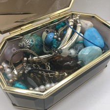 Job Lot Gold and Silver Tone Costume Jewellery with Glass Jewellery Box