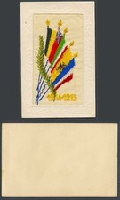 WW1 SILK Embroidered 1914 1915 Old Postcard Flag Flags, Novelty, First World War