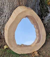 LIVE EDGE Wooden Slice Mirror with a natural frame Handmade 19" Tall Lovely Item