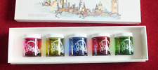 A VIEW FROM GLOUCESTER HOUSE SET OF 5 COLOURED GLASS JARS / POTS WITH LIDS BOXED