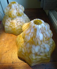 Pair Of Unique Vintage, Mottled Orange And White, Glass Lamp Shades. 